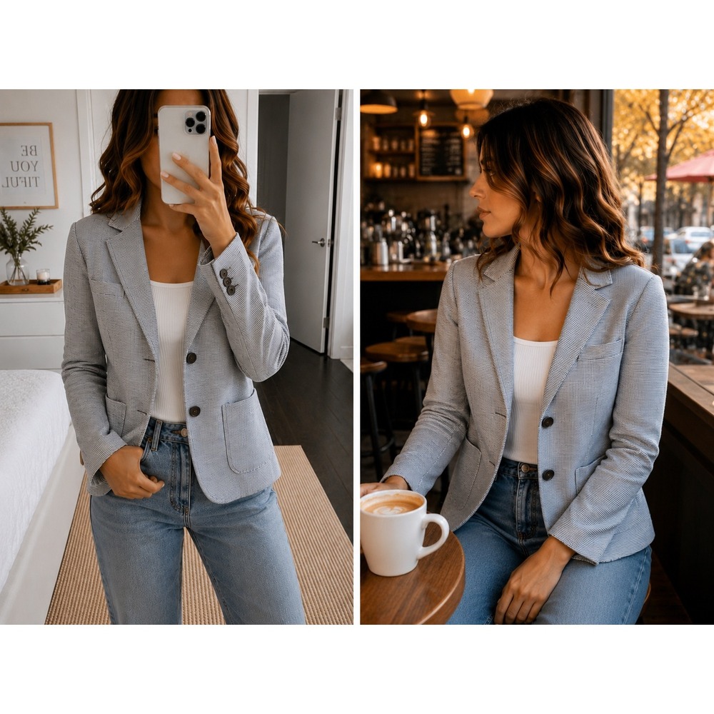 Gap Academy Blazer Womens 10 Blue White Stripe Knit Jacket Preppy Career